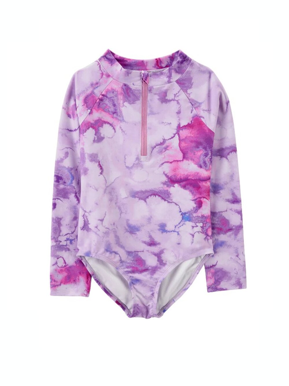 OshKosh B'Gosh Girls Long Sleeve Rashguard Purple Tie Dye Swimsuit